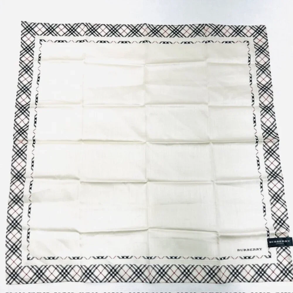 New Tag Men/Women Burberrys  Miniscarf/handker 23"Cotton/Silk Beige Gray Nova(10 - Picture 7 of 9